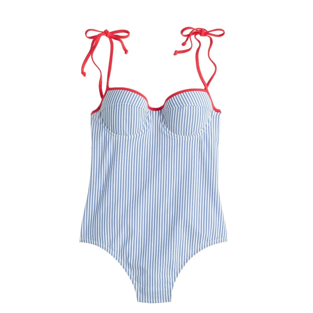 J.Crew Seersucker Shoulder Tie Swimsuit